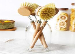 Kitchen Cleaning Brush Bamboo Long Handle Sisal Wash Pot Dishes Can Replace Head 23cm DB6256799862