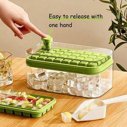 32 Grid Silicone Ice Cube Tray Mould With Lid Shovel Storage Box Remove One Click Maker DIY Whiskey Cocktail Tools 240508