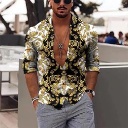 Men's Casual Shirts Men Tops Shirt Floral Print Non-Iron Lapel Long Sleeve Collar Black Outdoor Street Button Cotton Fashion Retro