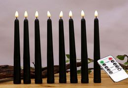 Pack of 6 Remote Halloween Taper Candles Black Colour Flameless Fake Pillar Battery With Contain9900033