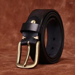 Belts 3.8 CM Pure Cowhide Genuine Leather Extra Thick For Men's High Quality Jeans Retro Brass Buckle Cowboy Male Designer