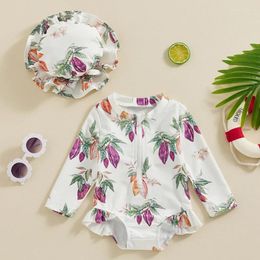 Clothing Sets EWODOS Toddler Girl Rash Guard Swimsuit Cute Fruit Print Long Sleeve Bathing Suit Infant Swimwear With Sun Hat
