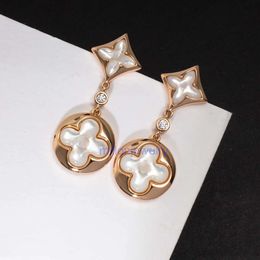 pearl earrings Lvjia Earrings Double Flower Earrings Natural Fritillaria V Gold Clover Old Flower Earrings