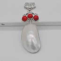 Pendant Necklaces Natural White Pearl Shell Red Sea Coral Jewellery For Gift S145