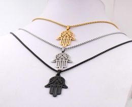 Silver gold black choose Men039s ICP 316L Stainless Steel Black Hand of Fatima Hamsa Pendant with Matching 3mm 24inches Box Rol7973158