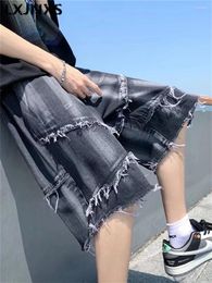 Women's Pants Women Black Gothic Denim Shorts Y2k High Waist Knee Length Cowboy Harajuku Vintage Emo Jeans 2000s Oversize Clothes