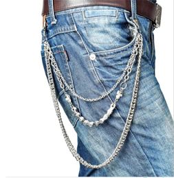Layer Waist Punk Wallet Chain Silver Men039s Keychains Skull Biker Link Hook Trousers Pant Belt Chain Fashion Jewellery For Boys7788463
