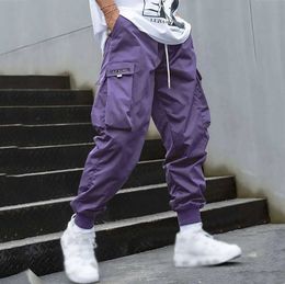 Men's Pants Fashion mens merchandise pants mens Trousers hip-hop jogger pocket purple mens street sports pants Korean ankle length pants J240507