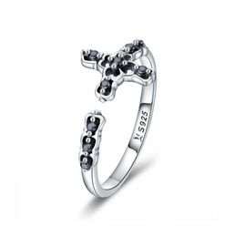Unique European Women 925 Sterling Silver Black CZ Open Finger Ring for Girls GIFTS53537674088171