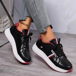 Casual Shoes 2024Women Spring Fashion Color Blocked Thick Sole Non-Slip Sneakers Daily Comfortable Cross Lace Up Walking Vulcanized