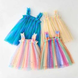 Girl's Dresses Cute baby girl clothing for young children fashionable summer rainbow gradient star decoration suspender girl dress cute mesh baby dressL2405