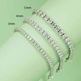 VVS Moissanite Emerald Cut Diamond Bracelets White Gold Plated Sterling Sier Tennis Chain Necklace For Men Women