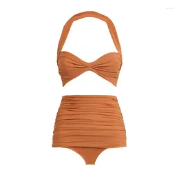 Women's Swimwear 2024 European And American Bikini Single Shoulder Mesh Splicing French Vintage Split Swimsuit Set For Women