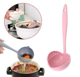 2 in 1 Pot Dinnerware Porridge Soup Spoon with Philtre Skimmer Kitchen Utensil Long Handle Colander 4 Colors2443314