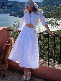 Work Dresses Oymimi Elegant White Cotton Women 2 Piece Set Outfit Casual Long Sleeve Button Shirts And High Waist Loose Skirts Female Sets