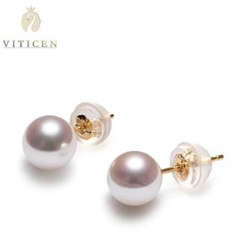 Stud VISICEN Au750 pure gold earrings suitable for womens gifts Exquisite original Jewellery real 18k 7-8mm natural pearl fashion Q240507