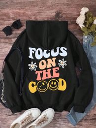Women's Hoodies Focus On The Cood Funny Letter Graphic Print Hoody Woman Fleece Soft Sweatshirt Loose S-XXL Hooded Casual Fashion Warm