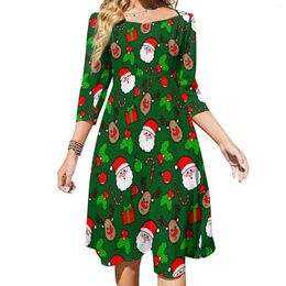 Casual Dresses Christmas Dress Women RUDOLPH And Santa Claus Aesthetic Beach With Bow Summer Oversized Clothes