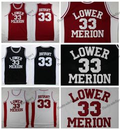 Mens Vintage 33 Bryant Lower Merion High School Basketball Jerseys Red Black White Stitched Shirts SXXL2158882