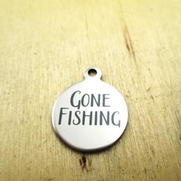 Pendant Necklaces 20pcs/lot--gone Fishing Stainless Steel Charms - Laser Engraved Customised DIY Pendants