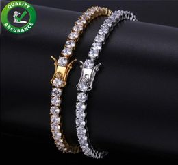 Mens Bracelets Iced Out Diamond Tennis Chain Bracelet Hip Hop Jewellery Copper Material Gold Silver Rose Colour Box Clasp CZ Bangle L1536817