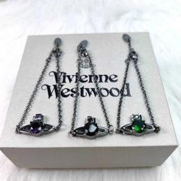 Designer Westwood New Four Claw Zircon Saturn White Blue Green Pink Diamond Bracelet Womens Fashion High Edition Hicraft