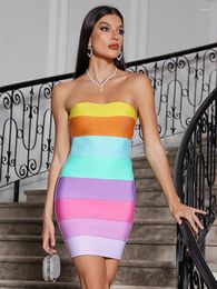 Casual Dresses Sexy Strapless Contrast Colour Bandage Dress Summer Women Sleeveless Colourful Bodycon Mini Elegant Birthday Party Evening