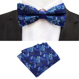 Bow Tie Set For Men Red Blue Paisley Pocket Square Bowtie Suit Mens Business Wedding Hankerchief Floral Ties Accessories Gifts 268b