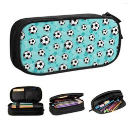 Customised Soccer Ball And Goal Teal Pattern Pencil Cases For Boy Girl Large Capacity Pen Bag Box Stationery