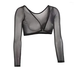 Women's T Shirts See Through Cropped Tops T-shirts Tee Top Transparent Ultra-thin Blouse Cardigan Clubwear Female Long Sleeve