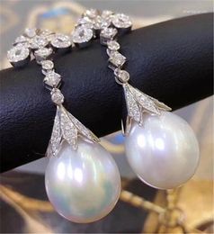 Dangle Earrings HABITOO Gorgeous Lustre 10-12mm Natural White Freshwater Cultured Drop Pearls Stud Micro Inlaid Zircon Jewellery