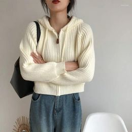 Women's Knits Loose Preppy Style Cardigan Women Long Sleeve Sweaters Short Tops Hooded Solid Y2k Clothes Korean Sueter Mujer Drawstring