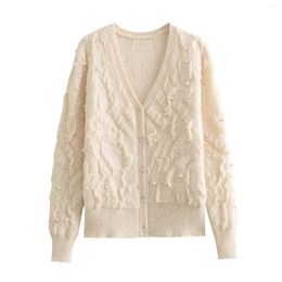 Women's Knits Maxdutti Autumn/Winter Casual Jacket Women Tops French Elegant Pearl Vintage Texture Jacquard Knitted Cardigan Coat