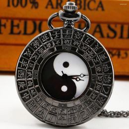Pocket Watches Chinese Style Special Design BALCK Quartz Watch Female Male Pendant Necklace Gift For Woman Men