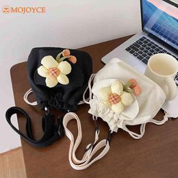 Evening Bags Mini Cute Messenger Bag Kawaii Flower Purse Handbags For Women Drawstring Bucket Canvas Girls Crossbody Small Tote