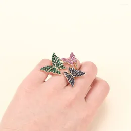 With Side Stones 1Pc Korean Butterfly Colourful Ring Fashion Women Party Jewellery Adjustable Girls Wedding Bands Female Finger Gift