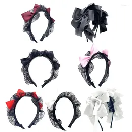 Party Supplies 2024 Womens Maid Cosplay Hair Hoop Gothic Headband With Black Lace & Bowknots Accessories For Show