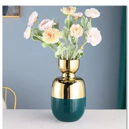 Vases Gold Green Room Flower Ornaments Living Home Crafts Desktop Furnishings Vase Hydroponic Decoration Ceramics Arrangement