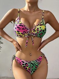 Women's Swimwear Sexy Strappy Halter Colorful Leopard Bikini Women Female Swimsuit Two-pieces Set Padded Bather Bathing Suit Swim