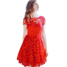 Casual Dresses Summer Boho Red Dress Fashion Short Sleeve Beach Mini Loose Elegant Holiday Party For Women Robe Femme 2024