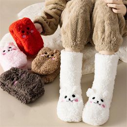 Women Socks Autumn And Winter Floor Velvet Thickening Warm Coral Animal Graphic Japanese-style Home Footwear Non-slip