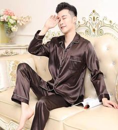 Men Pajamas Set Solid Satin Summer Long Sleeve Autumn Homewear Silk Men Sleepwear Suit Casual Dormir Top Pyjamas Male Sleep Tops L2305885