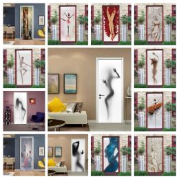 Stickers Selfadhesive Woman Door Sticker For Girls Room Bedroom Bathroom 3d Wallpaper Vinyl Living Window Decoration Poster Home Cover