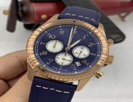 Breitl Chronograph Quartz 46MM Gold Stainless Steel Case Mens Watch Watches Blue Dial Arabic Number Markers Wristwatches3964656