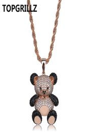 TOPGRILLZ Hip Hop Copper Rose Gold Silver Colour Cubic Zircon Panda Pendant Necklace Charm For Men Women Jewellery Necklaces Gifts5678621