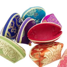 Chinese Style Multi Colour Embroidery Auspicious Cloud Flower Cloth Wallet Gift Shell Coin Pouch Jewellery Storage Bag 240423