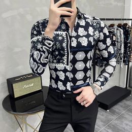 Men's Casual Shirts Man Vintage Flower Print Men Long Sleeve Button Up Tops Fashion Luxury Style Mens Shirt Streetwear Clothing Camisa