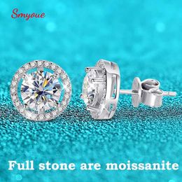 Stud Smyoue 2CT certified Moissanite womens earrings white gold silver plated diamond exquisite wedding jewelry Q240507