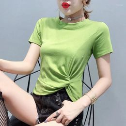 Women's T Shirts Woman Tshirts Cotton Cross-Knotted Short-Sleeved T-shirt Summer Top Tops Mujer Camisetas