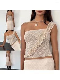 Women's Tanks Women S Summer Going Out Tank Tops Sleeveless One Shoulder Irregular Rufle Floral Lace Tube